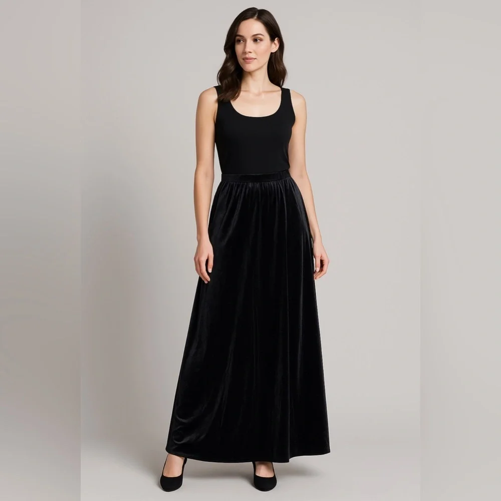 Alex Evenings Black Velvet Maxi Skirt Women’s Sz 14 Formal Evening Gown Skirt 12